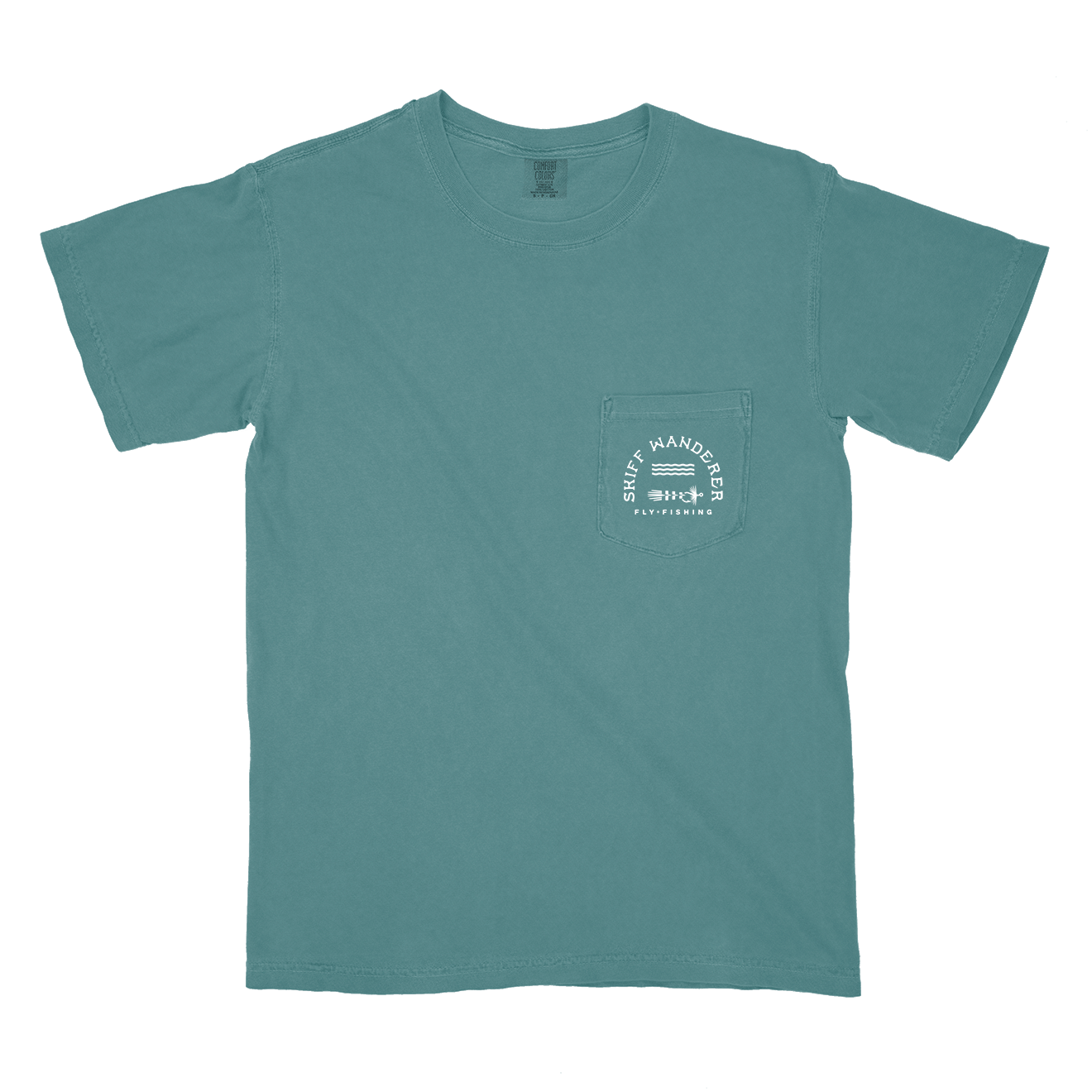 A green t-shirt with a graphic on the front showing a fishing reel and the text 'Fishing Knots 101'.