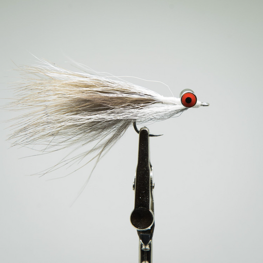 clouser fly tied with marabou white and grey for saltwater fly fishing