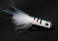 Load image into Gallery viewer, white and green fly made with foam and white feathers with a single hook for saltwater fly fishing
