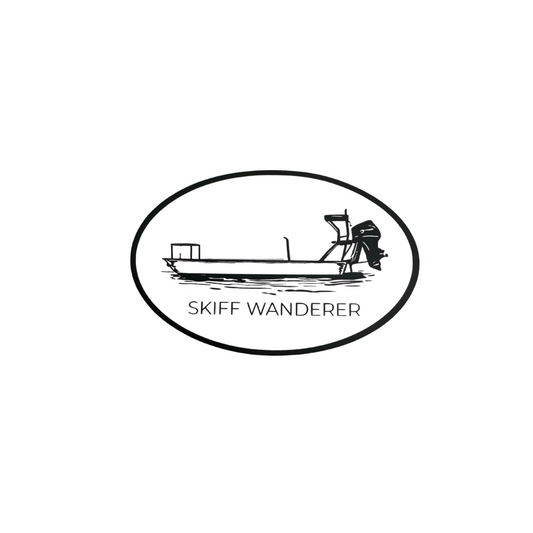 Logo of Skiff Wanderer with a boat and person silhouette on a white background