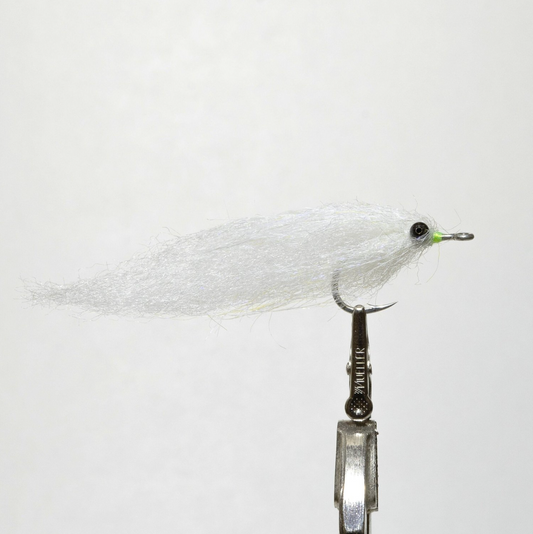 white baitfish pattern tied on a single hook for saltwater fly fishing